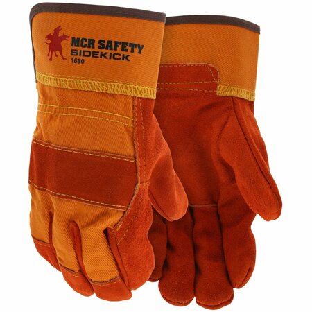 MCR SAFETY Gloves, Sidekick-Prem Side Leather Palm Saf Cuff, 12PK 1680